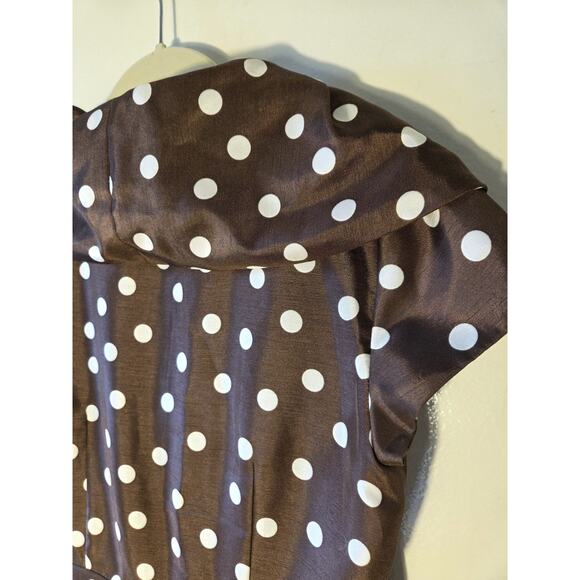 Dressbarn Brown & White Polka Dot Knee Length Dress Size 6 Short Sleeve Side Zip - Picture 4 of 9